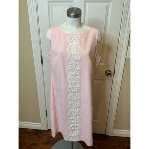 Pappagallo Pink White Seersucker Striped Sleeveless Shift Dress, Size 16, NWT!